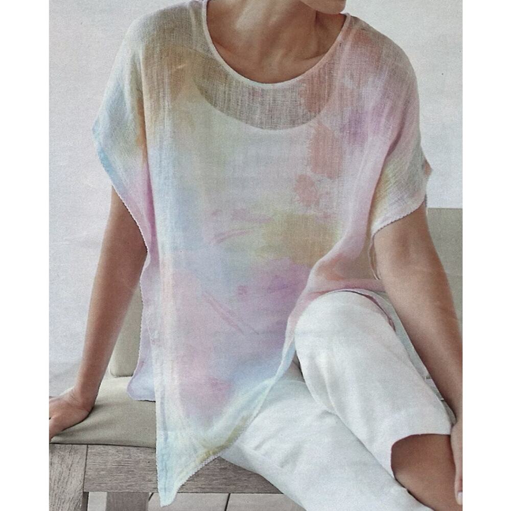 J.‎ Jill Pure Jill 100% Linen Woven Pastel Watercolor Poncho Top Boxy Size XS/S